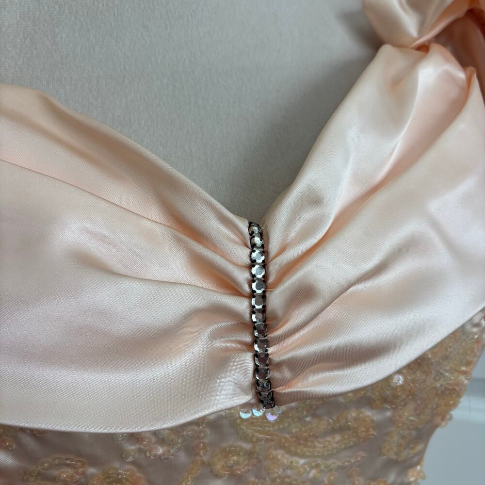 Vtg 90s Zum Zum Prom Dress 11/12 Peach Pink Sequin Peplum Puff Sleeve ILGWU USA - Picture 9 of 16